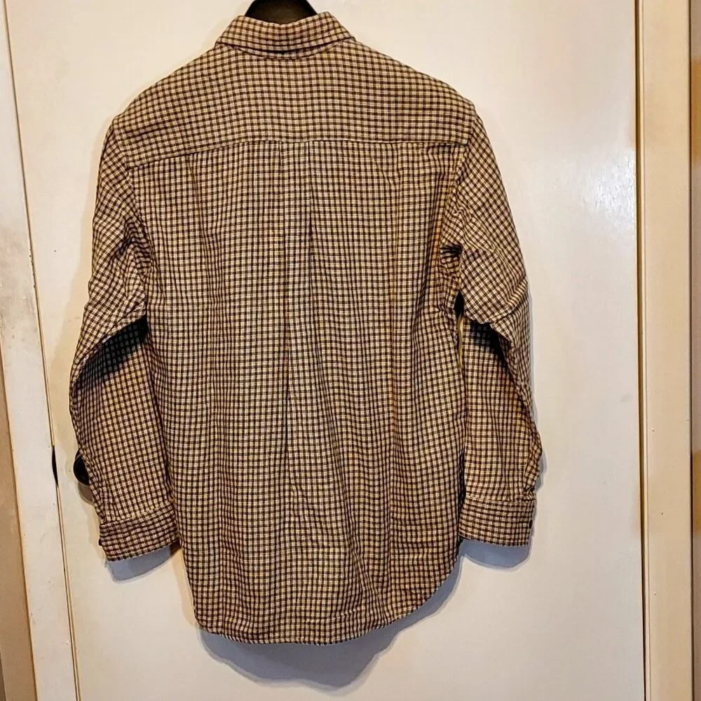 Banana Repulbic Mens Long Sleeve Shirt, Check Design, Button Down Collar, Brown